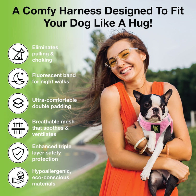 EcoBark Teacup Dog Harness - Step in Dog Harness, Eco Dog Harnesses for XXS, XS, and Small Dogs - Reflective and Adjustable Mini Body Halter Vest - Tiny Soft Mesh Toy Breed Harness (Baby Pink, XXXS) XXXS- 2 to 3 lbs- Chest up to 10 in (Pack of 1)