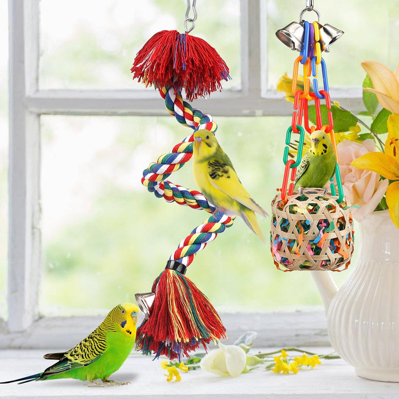 Bird Toys Rope Perch with Bell Colorful Bird Chewing Shredding Foraging Toys Parrot Swing Climbing Standing Hanging Toys Cage Accessories for Conure Cockatiel Budgies Lovebird - PawsPlanet Australia