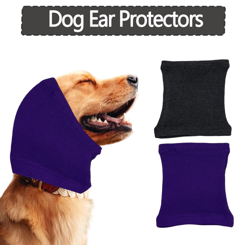 2Pcs Dog Snood, Dog Ear Defenders for Neck and Ears Warmer Noise Reduction, Ear Muffs Neck and Ears Warmer Noise Protection(Purple Grey)