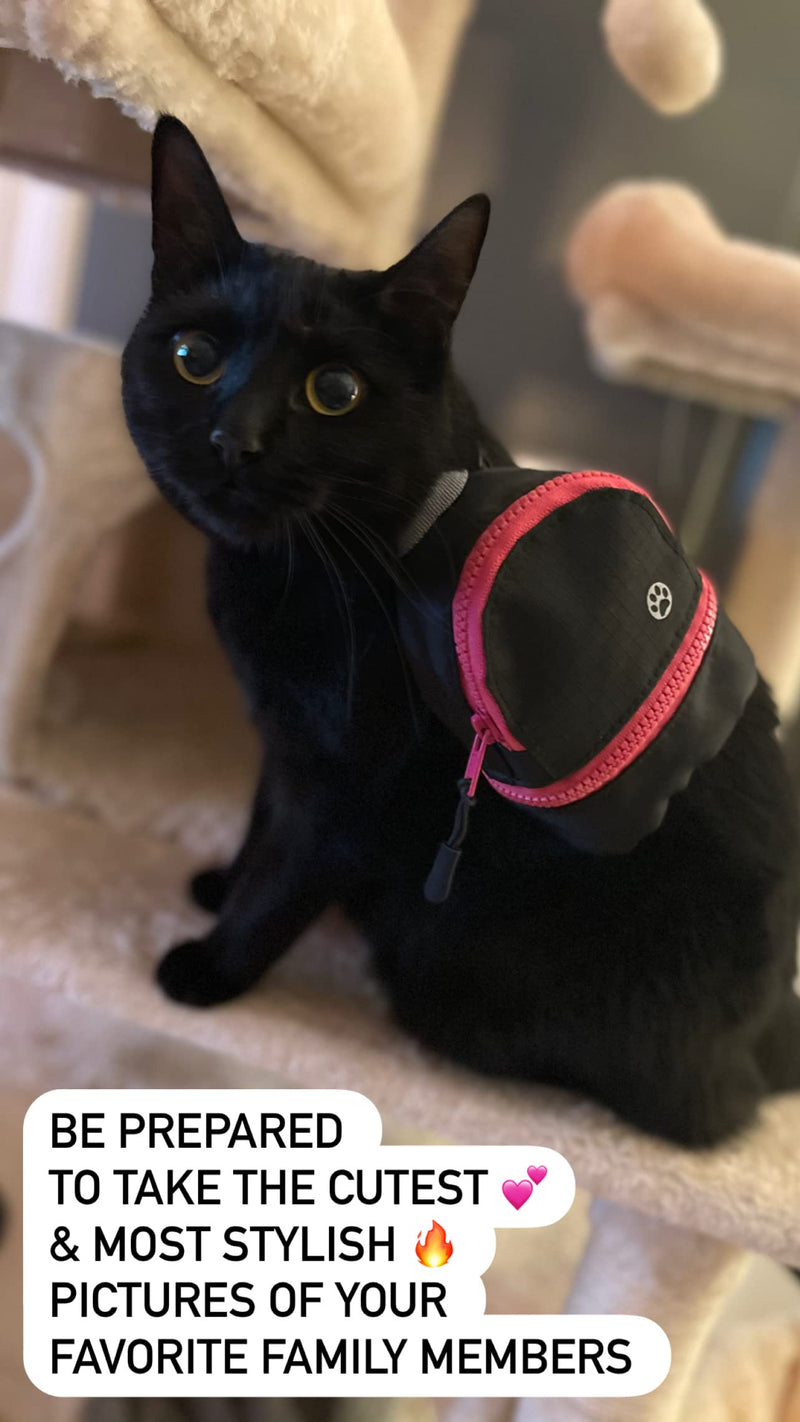 LLC Dog Backpack, Cat Backpack, Small Carrier | Clip on Harness or Leash, Fun Pet Treat Holder, Toy Bag, or Waste Dispenser | OG Neon Series Color (Pink Black City Mode) - PawsPlanet Australia