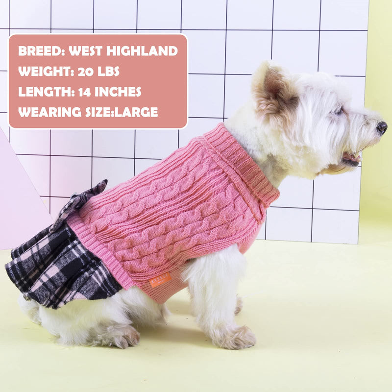 KYEESE Dog Sweaters for Small Dogs Girl Warm Dog Sweater with Bowtie Soft Small Medium Dog Sweater Stretchy Dog Clothes Pullover Turtleneck Dog Sweater Dress Knitwear Dog Coats Pet Sweater Large（13-19lbs） 2# Pink - PawsPlanet Australia