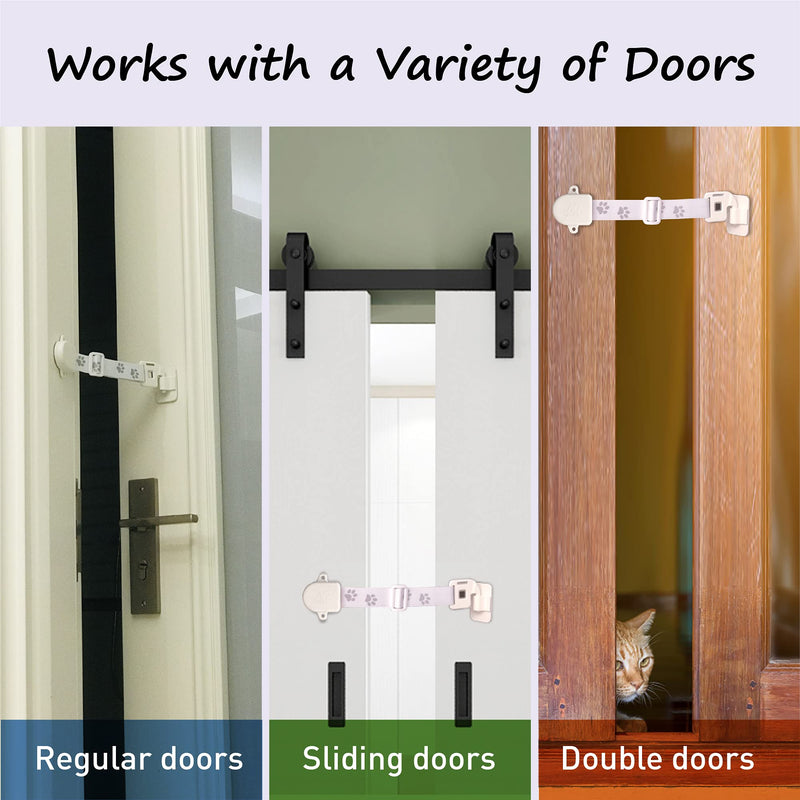 Adjustable Door Strap and Latch, Textile Cat Door Latch to Keep Dog Out of Litter Box, Economical Alternative of Pet Gates and Interior Cat Door, Magnetic with Stopper 2 Packs - PawsPlanet Australia