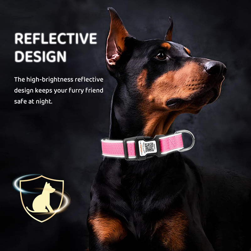Personalized Dog Collar with QR Code tag for pet ID, Reflective Safety Collar, Suitable for Small, Medium, and Large Dogs (Pink, Large) Pink - PawsPlanet Australia