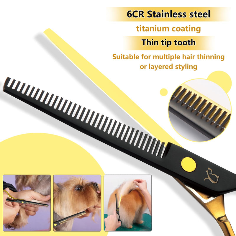 Dog Grooming Scissors，Paint Coated Curved Thinning Scissors with Safety Round Tips, Sharp and Durable 5 in 1 Dog Scissors for Grooming - PawsPlanet Australia