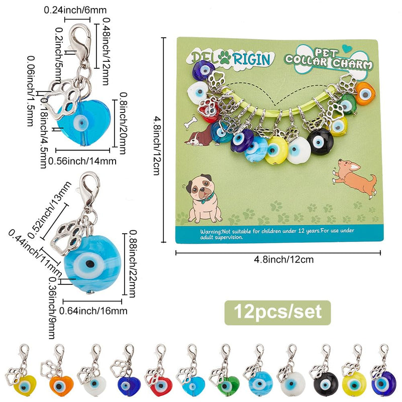12pcs Evil Eye Pet Collar Pendants for Cat Dog Heart Bead Jewelry Charms Lucky Dog Paw Pet Collar Pendants Clip-on Charms for Bag Decor Keychain Pet Necklace Training Home Decoration - PawsPlanet Australia