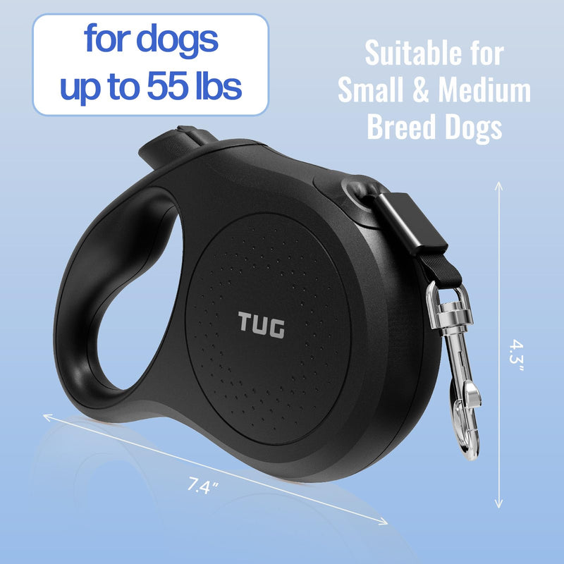 TUG Quest Retractable Dog Leash | 360° Tangle-Free Retraction | 16 ft Strong Nylon Tape (Medium, Black) - PawsPlanet Australia
