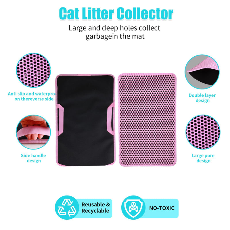 Cat Litter Mat, Kitty Litter Collector, Double Layered Honeycomb Design Waterproof, Anti Urine, Anti Slip, Easy to Clean, Limit Garbage (23"x14.5", Pink) 23" x 14.5" - PawsPlanet Australia