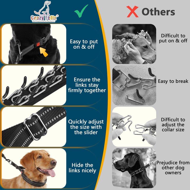 Crazy Felix No Pull Martingale Collar for Large Medium Small Dog Pitbull German Shepherd Doberman, Dog Collar Anti Pull with Buckle for Training Walking (Black, XXL-Neck 22-24.75", 1.5" Wide) Black - PawsPlanet Australia