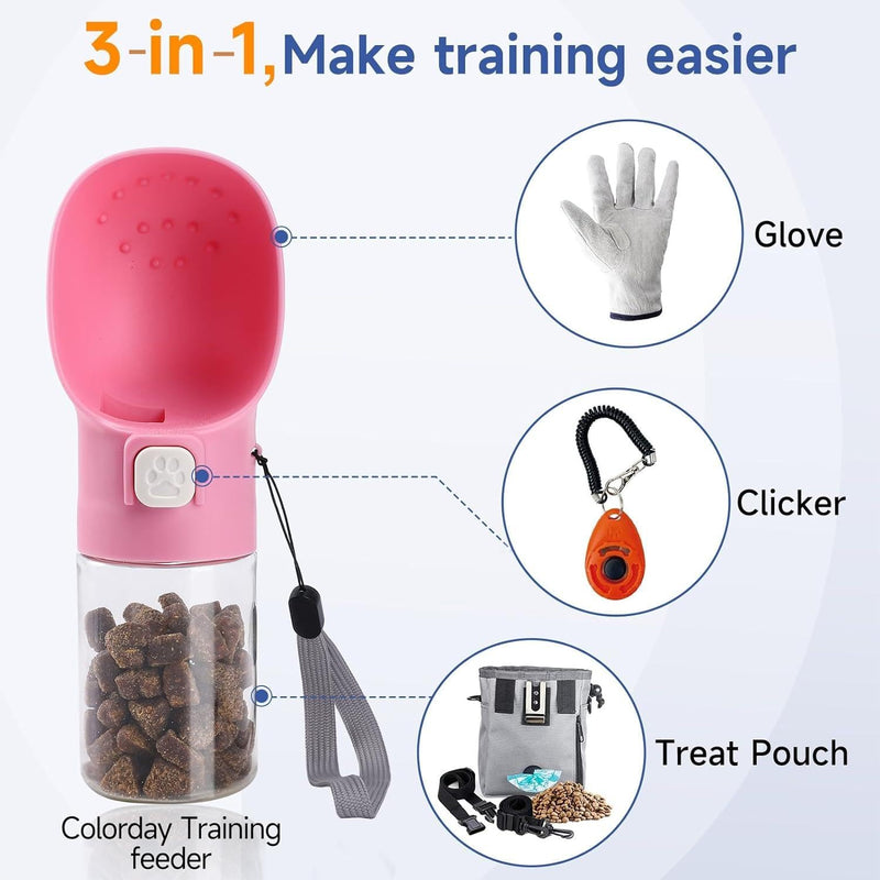 Colorday Handheld Dog Treat Dispenser Built-in Clicker & Treat Pouch, Hand Feeder for Puppy Training Walking Hiking Traveling (6.7 OZ, Pink) 6.7 OZ - PawsPlanet Australia