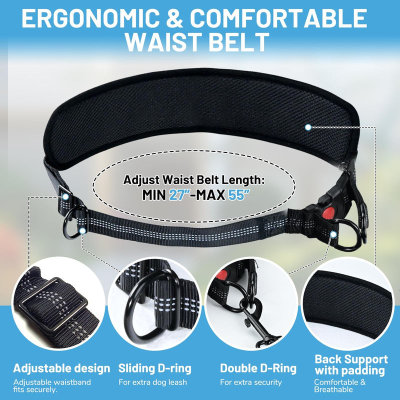 Hands Free Double Dog Leash No Tangle, Waist Leash for Dog Walking, Retractable Dog Leashes for Medium and Large Breeds-Pouch & Lumbar Support, Adjustable Waist Belt, Retractable Bungee,Padded Handles - PawsPlanet Australia