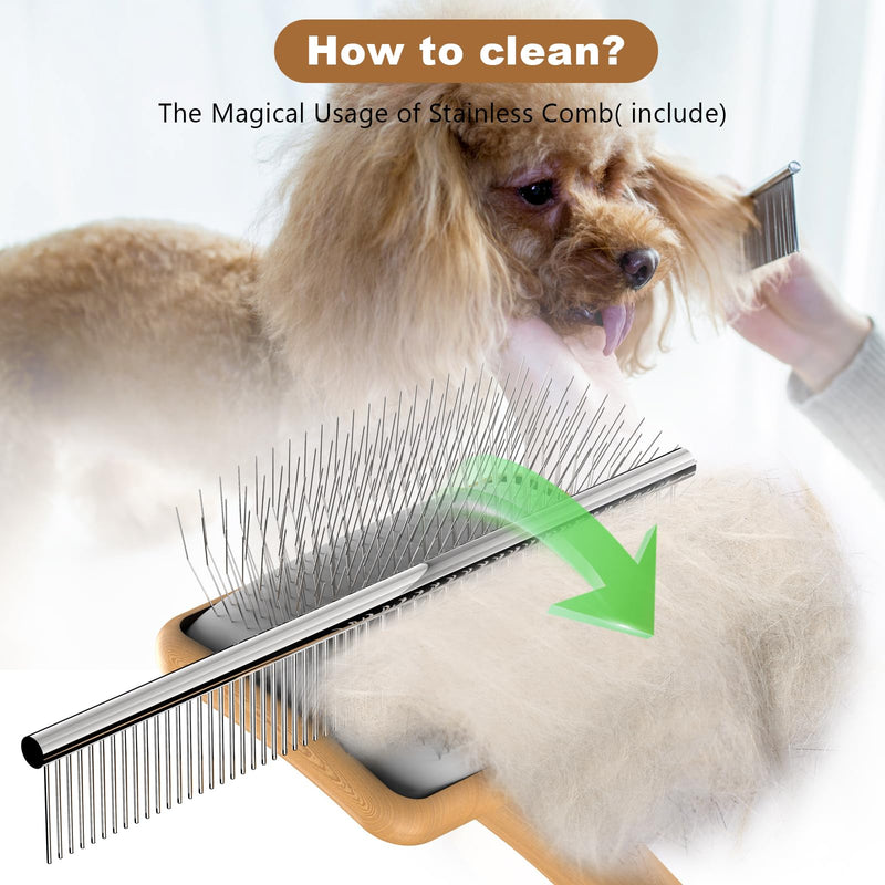 Slicker Brush for Dog, Doodles and Poodle Brush, for Tangles, Fluff Coat, Curly Hair Pets, Remove Loose Fur, Matts, Undercoat, Double Coat, 24mm Pins, 3.5''*2.4'' Head, Medium Size, Wood M - PawsPlanet Australia