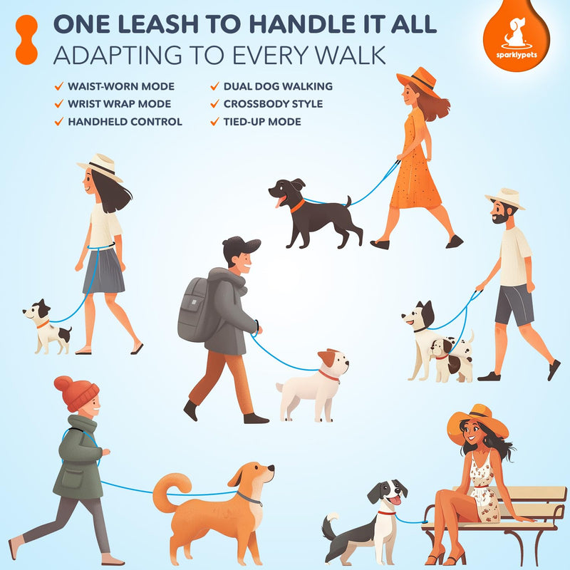 SparklyPets - Bungee Rope Handsfree Leash for 1 Dog - Demovable Slip Lead - Waist or Hip Belt Leash for Dog Walking, Running, Carnicross - Medium & Large Breeds Red Crossbody & Waist Bungee Leash -10.5 Ft - PawsPlanet Australia