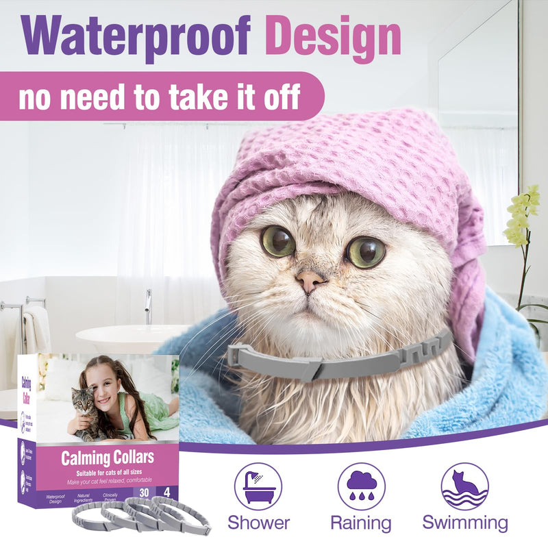 Tcllka Cat Calming Pheromone Collar 4 Pack – Adjustable Breakaway Cat Collar for Calming Support & Relaxation Waterproof 30-Day Continuous Wear for Travel, Grooming & Multi-Cat Homes