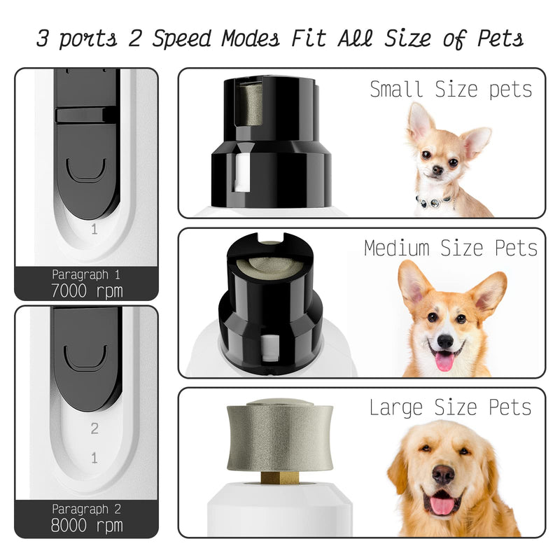 K&K Dog Nail Grinder with 2 LED Light for Large Medium Small Dogs Professional 2-Speed Powerful Electric pet Nail Clipper which Gentle and Painless Paws Grooming & Smoothing Tool (White) White - PawsPlanet Australia