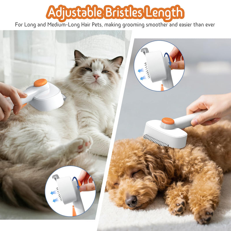 Self Cleaning Slicker Brush, 2-in-1 Cat Brush for Shedding, Skin Friendly Grooming Tool for Long & Medium-Long Hair Pets, Adjustable Bristle Length with Dematting Comb for Cats, Dogs (Orange) Orange - PawsPlanet Australia