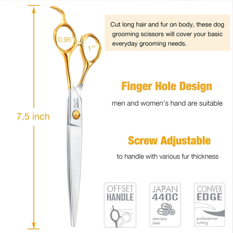 JASON 7.5" Dog Grooming Scissors Cats Trimming Shears Professional Pets Scissor Kit for Right Handed Groomers Gold Sharp Shear Christmas Gift 7.5 inch-Trimming - PawsPlanet Australia