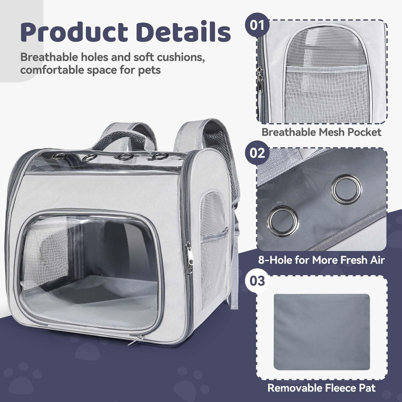 Innovative Traveler Backpack Pet Carriers Cat Backpack with Breathable Mesh Puppy Travel Carrier with Soft Padded Reinforced Support Foldable Small Dog Carrying Backpack for Kitty up to 15lbs (Grey) Grey