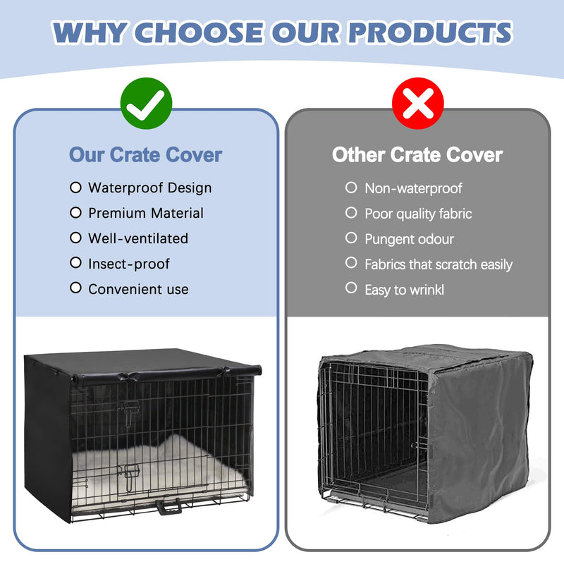 Dog Crate Cover - Double Door Waterproof Pet Kennel Cover, Durable 600D Polyester Protective Cage Cover for 24/30/36/42/48 Inch Dog Crate - Black 30 Inch - PawsPlanet Australia