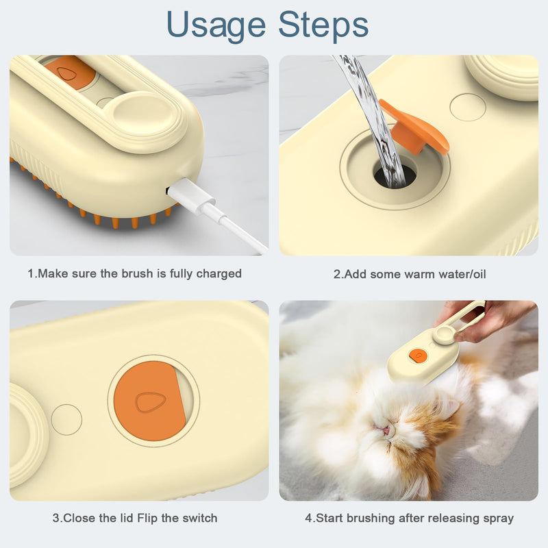 Cat Hair Steam Brush for Shedding, Pet Hair Removal Comb with Water Tank, 3 In 1 Steam Cat Brush, USB Charging Port, Steam Pet Brush with Removable Comb for Removing Floating Hair - PawsPlanet Australia