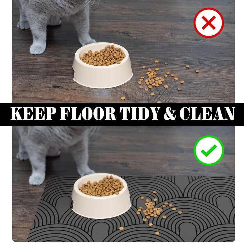 Dog Food Mats for Floors Absorbent, Pet Cat Food Mat - Quick Dry Dog Bowl Mats for Food and Water, Eco-Friendly Boho Pet Supplies S(12"×20") 01-Dark Grey - PawsPlanet Australia