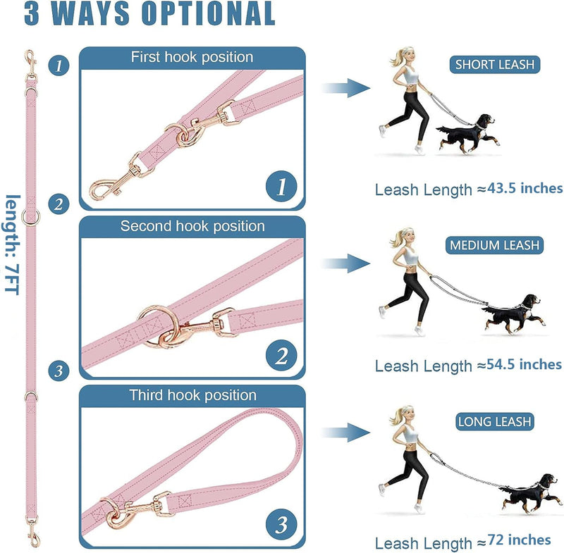 Leather Dog Collar and Leash Set 7FT Reflective at Night - Soft and Easy to Clean Vegan Leather with Gold Metal Buckle for Small Medium Large Dogs (S, Sea Green) S