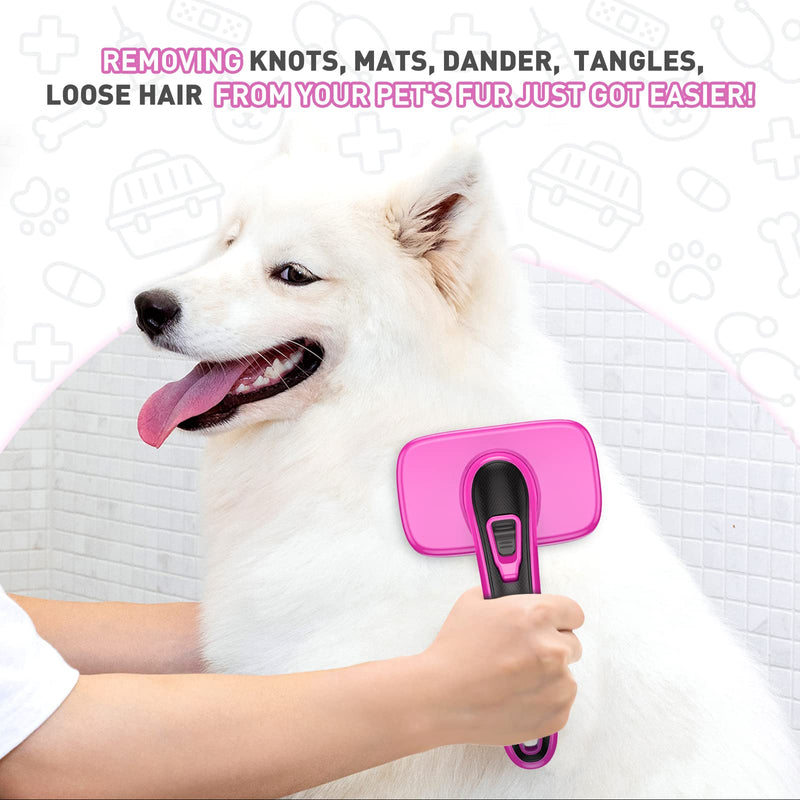Dog Brush for Shedding, Self-Cleaning Slicker Brush, Perfect for Short & Long Haired Pets, Removes Mats, Tangles, Loose Fur, Gentle on Skin, Ideal for Small, Medium, Large Dogs. Pink - PawsPlanet Australia