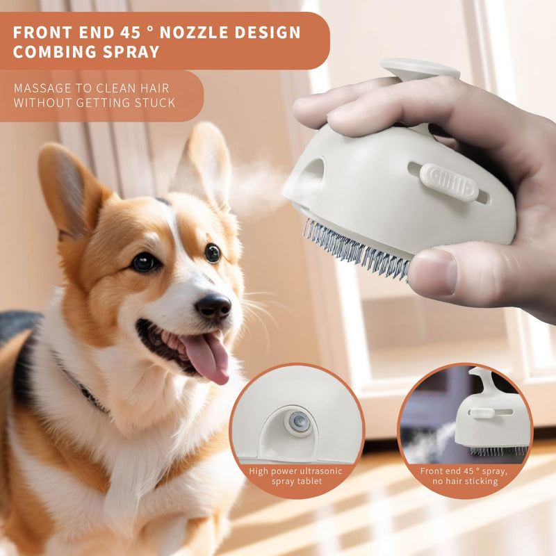 Cat Steam Brush for Shedding, 4 in 1 Rechargeable Steam Brush for Cats and Dogs, Anti-Static, Massage, Cleaning, Shedding & Combing All In One! White - Needle Bristles With Beads Standard - PawsPlanet Australia