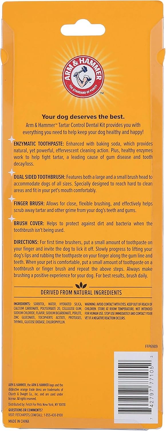 Arm & Hammer for Pets Tartar Control Dog Dental Care Kit, Dog Toothpaste Kit with Toothbrush and Finger Brush for Oral Hygiene and Fresh Breath Care, Banana Mint Flavor, 2.5 oz, 3-Piece Kit - 2 Pack 2.5 Ounce (Pack of 2)