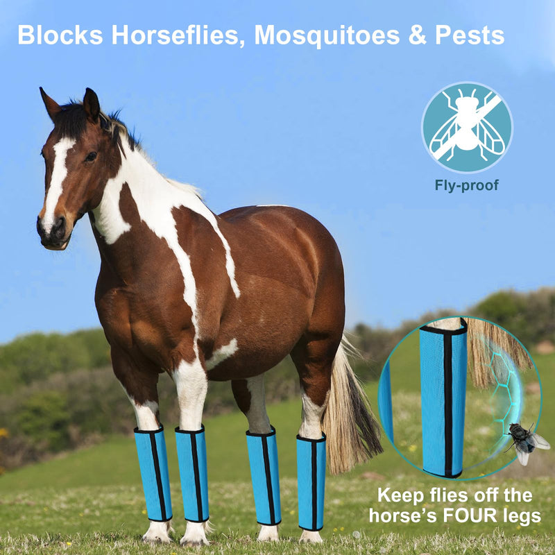 Fly Boots for Horses Set of 4 Breathable Textilene Mesh Horse Fly Boots with Stable Support & UV Protection, Comfortable Equine Boots, Reduces Stomping, Leg Fatigue & Hoof Damage.(Blue) Blue - PawsPlanet Australia
