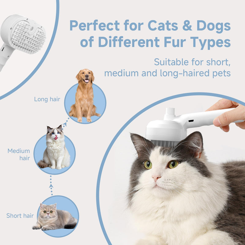 REIKIYA Cat Steam Brush,4-in-1 Spray Hair Removal Dog Brush for Shedding & Grooming with UV Light, Anti-Static Pet Spray Comb with One-Click Release Button - PawsPlanet Australia