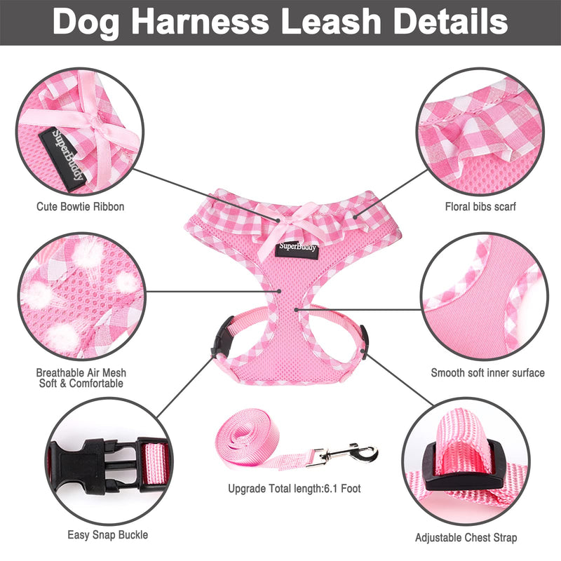 SuperBuddy Upgraded Soft Mesh Dog Harness, Super Breathable Lightweight Pet Harnesses for Puppy Dogs Outdoor Walking, Pink Dog Harness and Dog Leash Set Packing -Medium M (Neck Girth 13";Chest Girth:13"-18.5") Adorable Pink-2 - PawsPlanet Australia