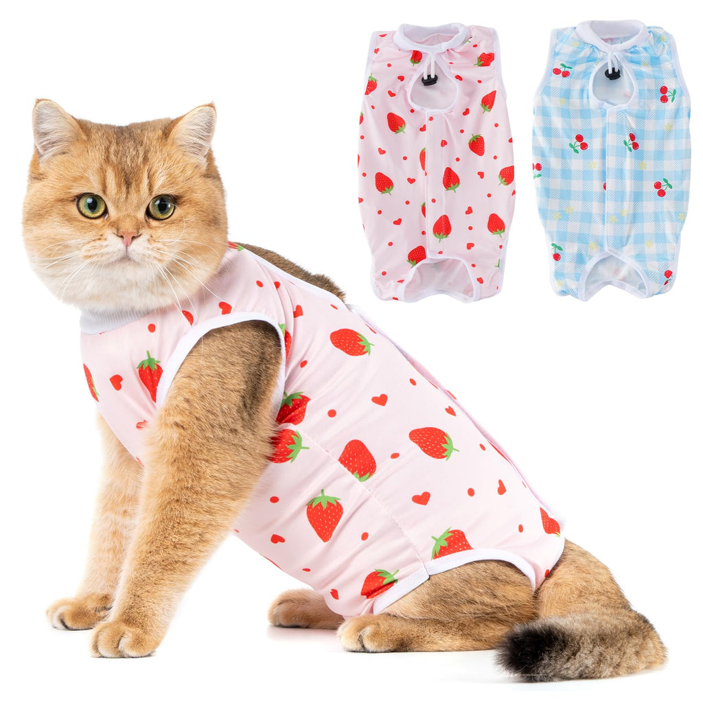 Avont 2 Pack Cat Recovery Suit - Kitten Onesie for Cats After Surgery, Surgical Spay Recovery Suit Female for Abdominal Wounds or Skin Diseases Protection -Cherry/Strawberry(S) Cherry/ Strawberry Small