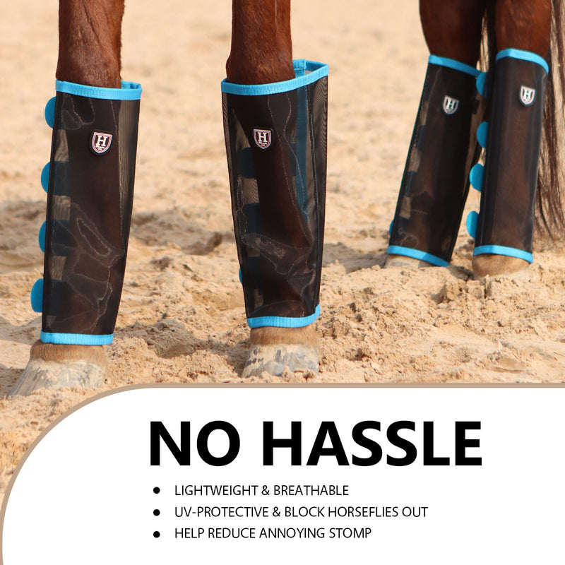 Harrison Howard Loose-Fitting Horse Fly Leggings Breathable, Tear-Resistant Fine Mesh Leg Guards Stay-on Comfortable Fly Boots (Set of 4) Sky Blue Small - PawsPlanet Australia