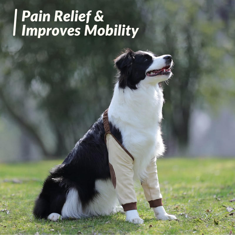 Dog Elbow Protector for Large Dogs, Heavy Duty Front Leg Support Brace, Adjustable Shoulder Strap, Thick Padded Elbow Wound Protector for Recovery Brown 3XL