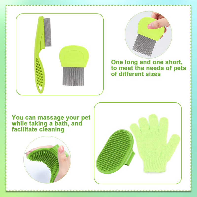 VCZONE 8 Pcs Small Animal Grooming Kit, Pink with Pet Nail Clipper and File, Flea Comb, Pet Shampoo Bath Brush, Pet Shedding Slicker Brush, Bath Massage Glove, Cleaning Comb (Green) Green - PawsPlanet Australia