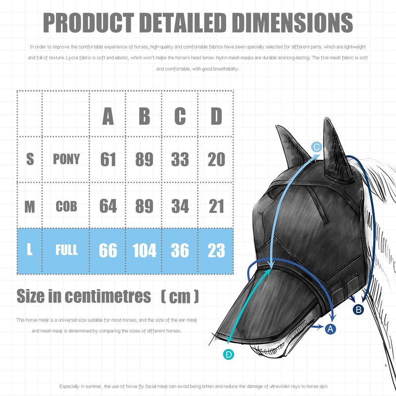 Horse Fly Mask,Horse Fly Mask with Nose,Masks for Horses with Ears,Ear Bonnet for Horses,Donkey Mask Fabric with Purple Line Protection Soft Mesh for Horse Summer (Blue, L) Blue - PawsPlanet Australia