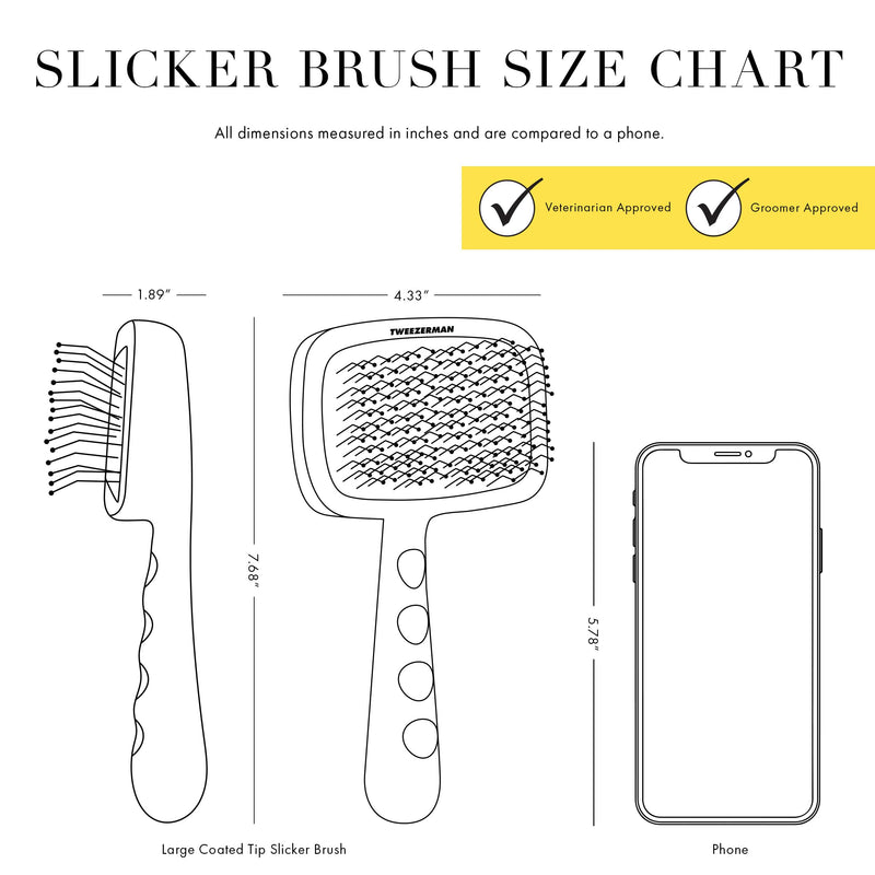 Tweezerman Dog and Cat Slicker Brush for Pets, Grooming Brush with Coated Bristles to Prevent Scratching and Ergonomic Handle Large
