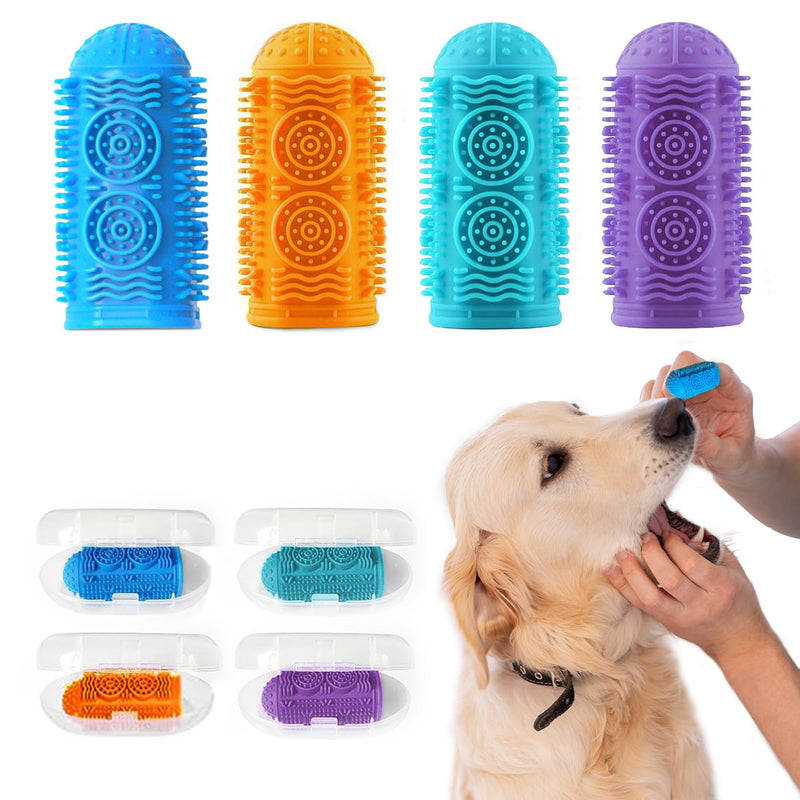 4-Pack Finger Toothbrush for Dogs, Silicone Dog Teeth Cleaning Kit Protects Gums (Multicolor) Multicolor