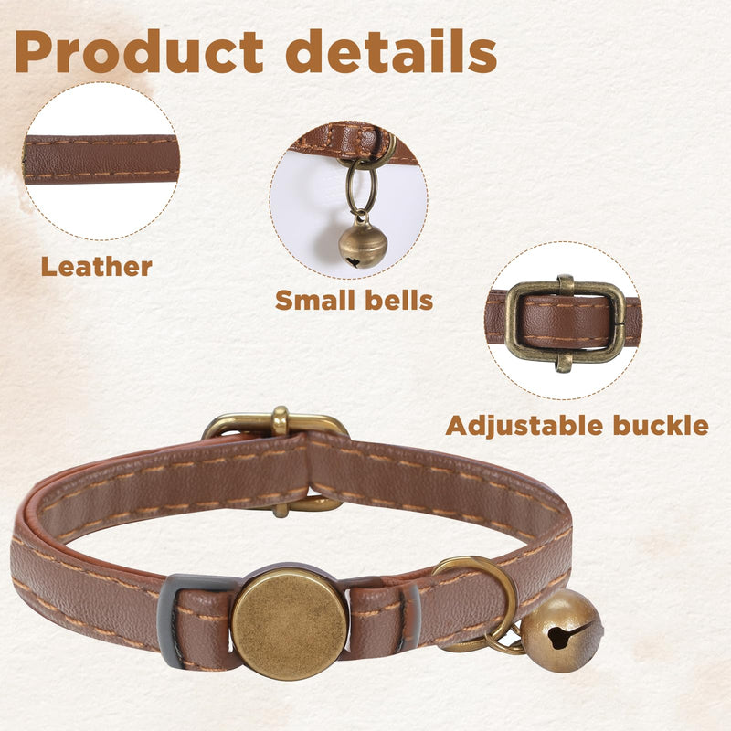 Leather Cat Collars with Bells, Safety Lightweight Pet Kitten Collars, Soft Adjustable Leather Kitten Collar for Most Cats and Small Dogs - PawsPlanet Australia
