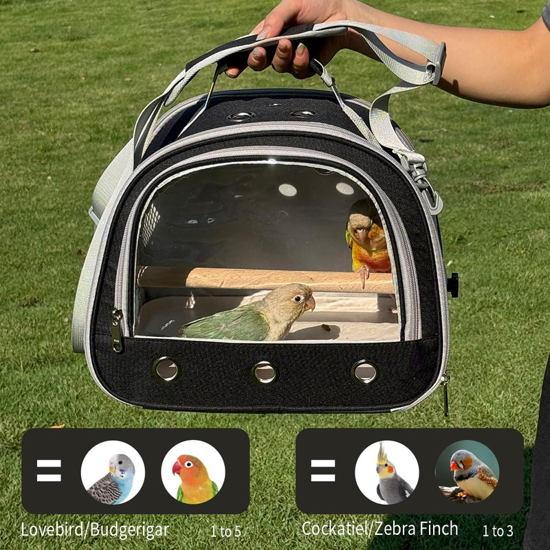Bird Carrier,Bird Cage Parakeet Parrot Budgie Carrier Backpack for Small Birds, Travel Bird Cages with Perch, Transparent Ventilation Cockatiels, Lightweight Pet Carrier for Outdoor Use(Black) Black - PawsPlanet Australia