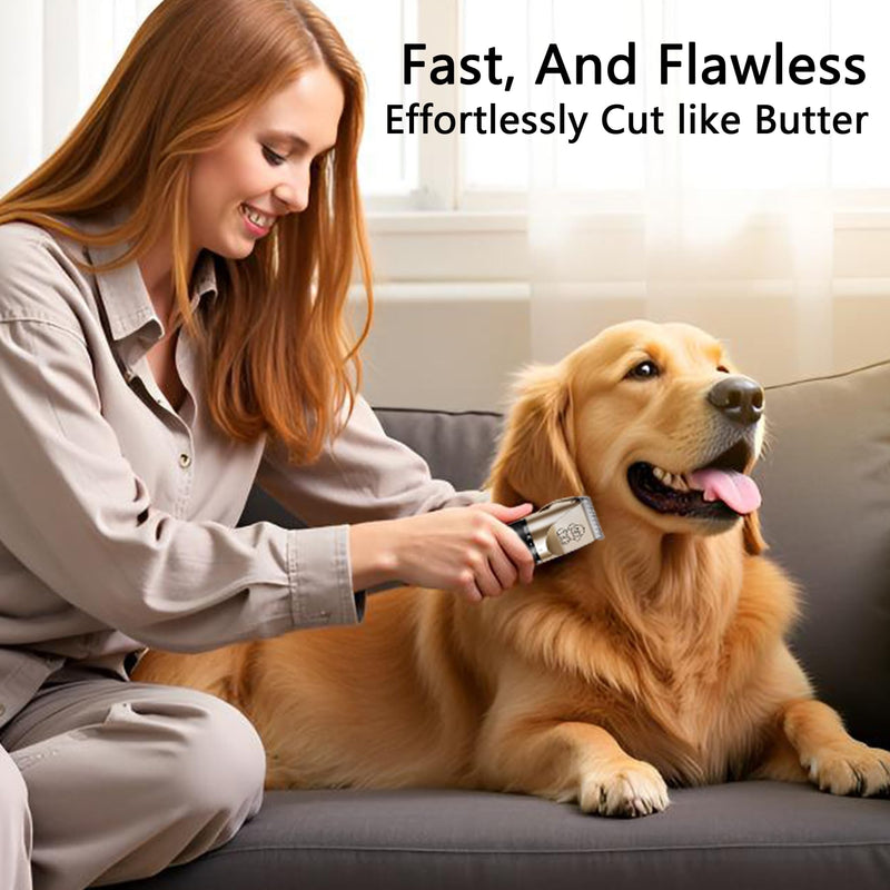 Dog Clipper Low Noise, Rechargeable Cordless Dog Hair Trimmer, Electric Pet Shaver, Paw Trimmer for Dogs Cats Champagne Gold - PawsPlanet Australia