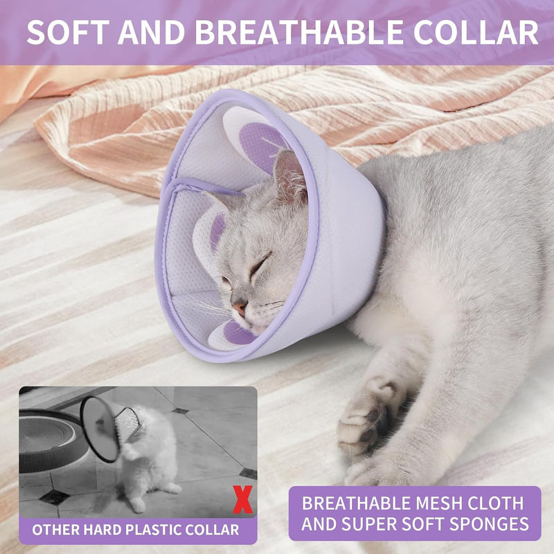 MEISO Elizabethan Cat Collar, Adjustable Soft Cat Recovery Collar, Soft Cone for Neck Elizabethan Cones After Surgery and Injuries (Purple, L) purple