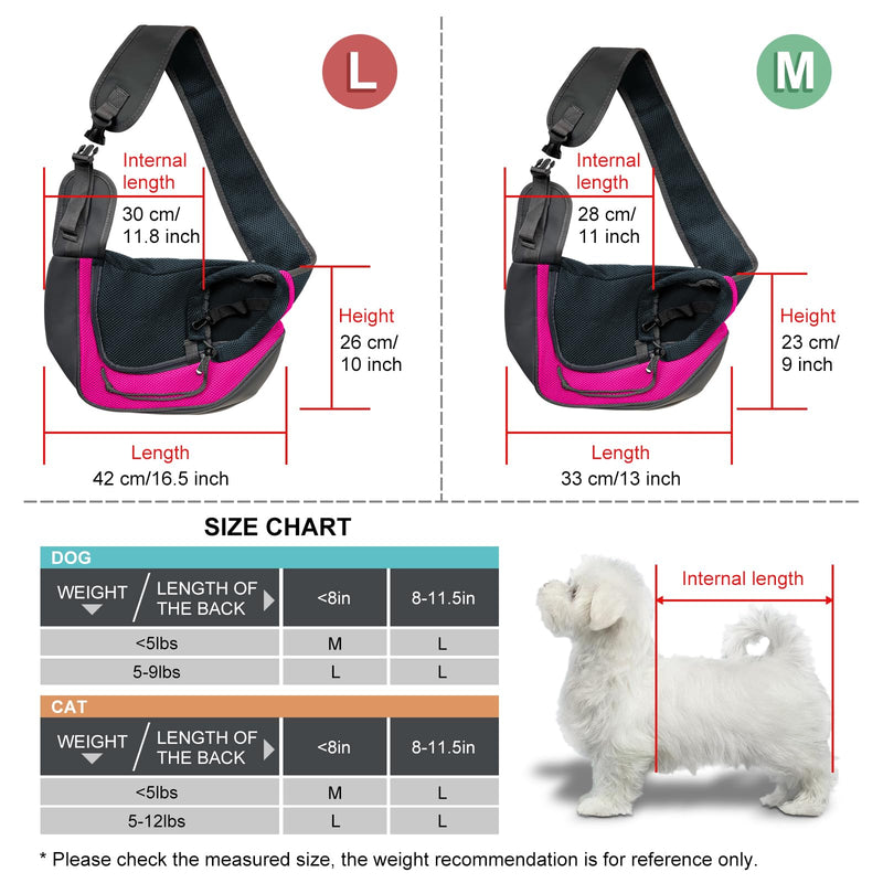 Pet Dog Sling Carrier, Breathable Mesh Adjustable Puppy Sling Carrier Hand Free for Small Dog Cat, M, Rose 13.0"L x 9.1"W x 2.0"H - PawsPlanet Australia