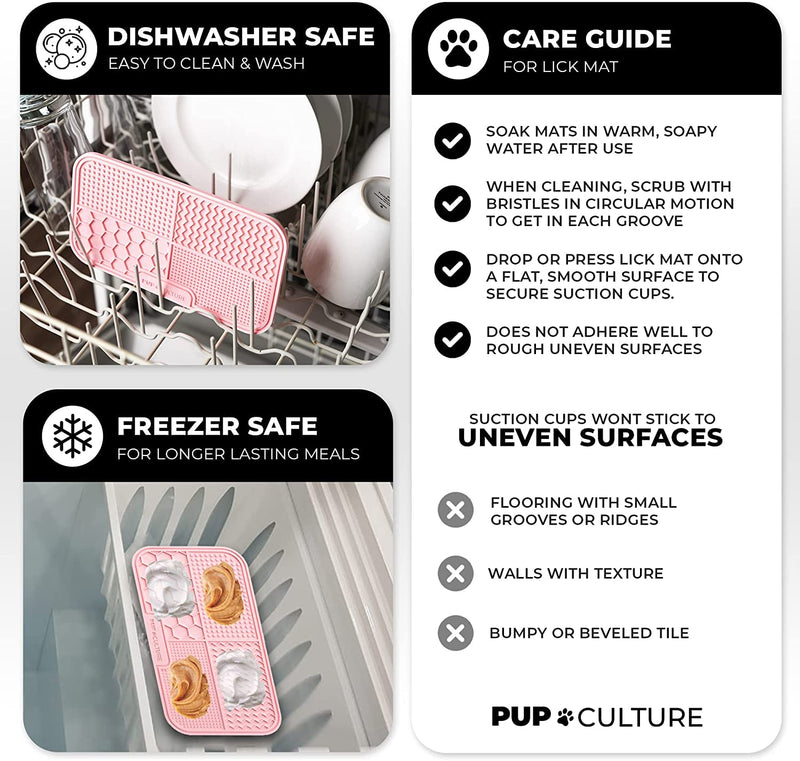 Pup Culture Dog Lick Mat for Dogs (2 Pack), Feeding Pad for Anxious Pets Plus 4 Different Puzzles for Mental Stimulation for Dogs - Supports Mental, Dental, and Digestive Health - Heavy Duty 2 Pack Pink - PawsPlanet Australia