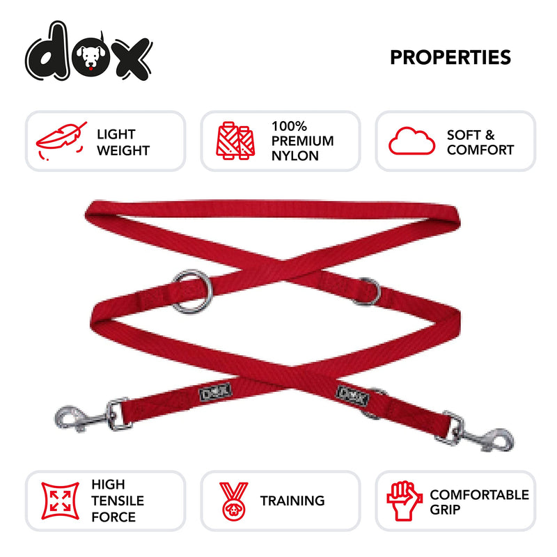 DDOXX Nylon Dog Leash - 6.6 Ft, 3-Way Adjustable Dog Leash - Medium (Red) Red M - 0.8 x 78.7 in - PawsPlanet Australia