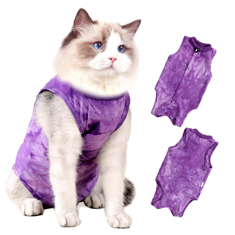 Cat Surgery Recovery Suit for Male and Female Cats, Anti-Licking Onesie After Spay & Neuter Surgery, E-Collar Alternative Tie Dye Outfit, Wound Protective Shirt Large Purple