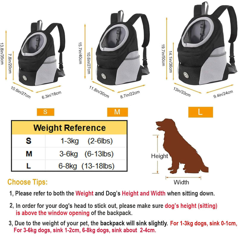 Dog Cat Carrier Backpack for Small/Medium Pets, Adjustable Head Out Front Breathable Bag for Doggy Puppy Kitten, Waterproof Bottom Rucksack for Outdoor Travel Walking, Airline Approved (L, Black) L