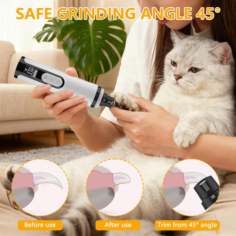 Silent Groom Pro Nail Grinder, Dog Nail Grinder Quiet, Dog Grinder for Dogs Light Painless Clipping With Led & 3 Speeds Rechargeable 2000mAh USB Charging 1+2 Replacement Head for Dog Cat Home Use