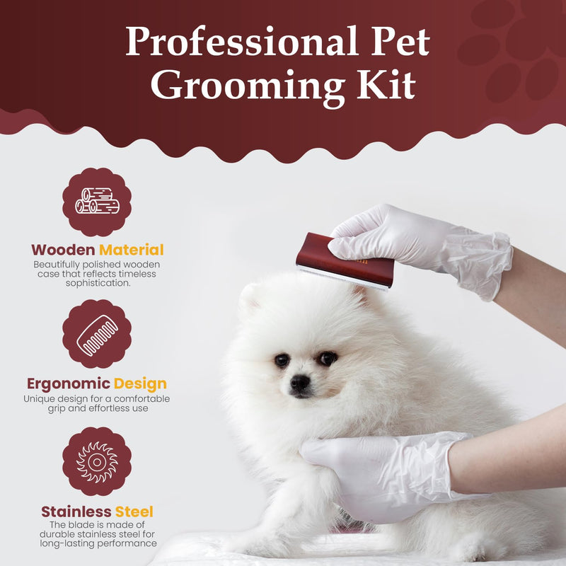 Deshedding Brush for Dogs & Cats | Professional Pet Grooming Tool | Removes Loose Fur, Dirt & Hair | Small, Medium & Large Pets |Ergonomic Wooden Handle| 5 Inches (Brown, 5 inch) Brown - PawsPlanet Australia