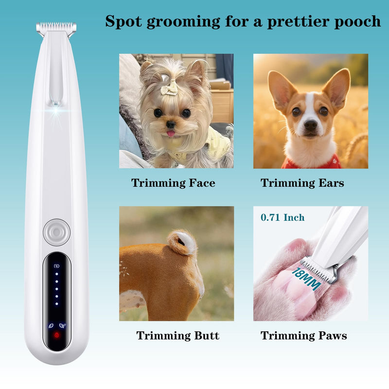 2025 New 2 Mode Paw Trimmer for Dogs & Cats - Electric Quiet Dog & Cat Grooming Trimmer, Rechargeable Clipper with LED Light, 2 Blades, Waterproof for Paws/Ears/Face White(2 Mode) - PawsPlanet Australia